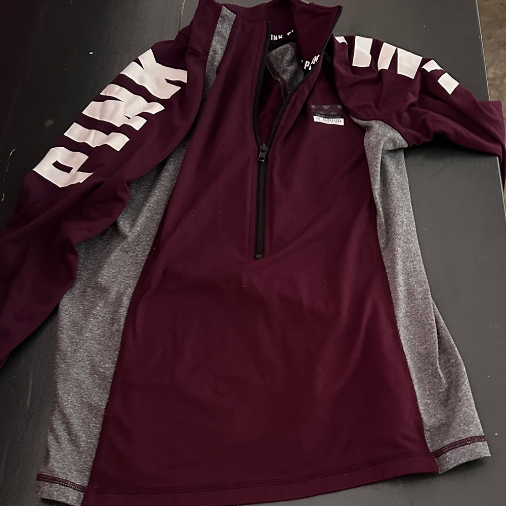 PINK Victoria's Secret Burgundy and Gray Long Sleeve Top